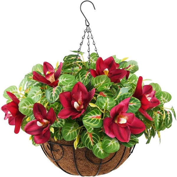 Primrue Silk Hanging Basket Arrangement in Basket Wayfair